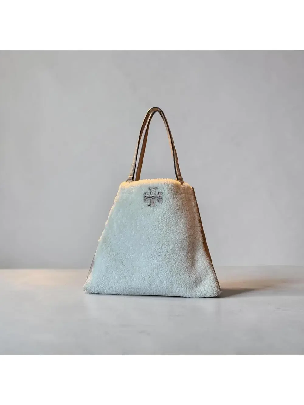 Tory Burch Shearling Tote Bag with Leather Handles